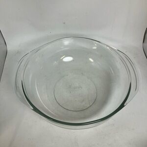 Pyrex Glass‎ Bowl Clear Round With Handles Vintage Durable Retro Kitchenware